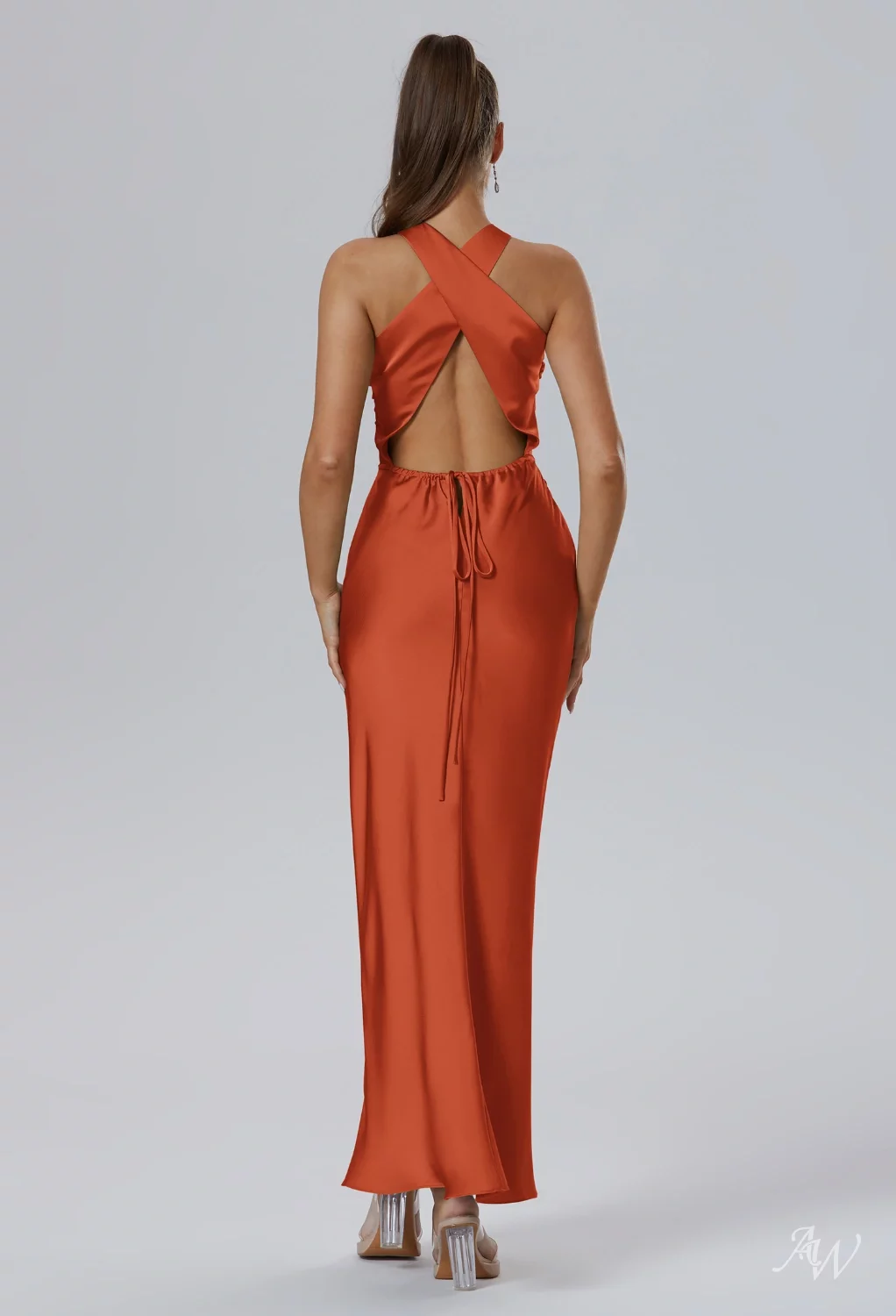 AW Teigne Dress, Hunter Green Chiffon Crystal Satin Satin